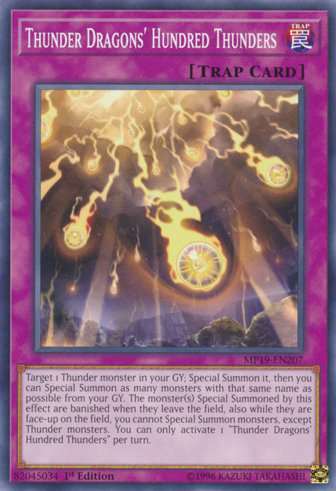 Thunder Dragons' Hundred Thunders, 2019 Gold Sarcophagus Tin Mega Pack · MP19-EN207