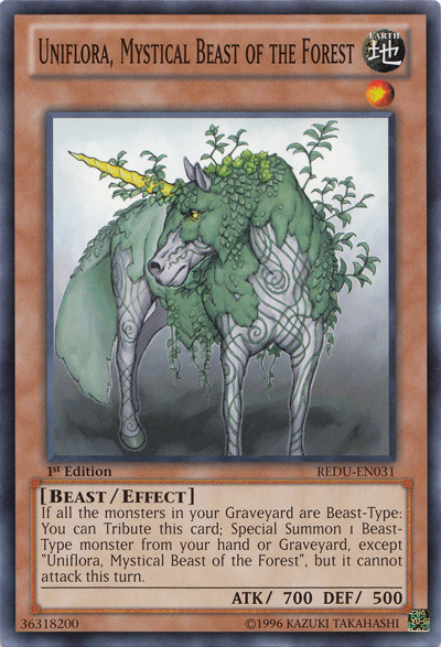 Uniflora, Mystical Beast of the Forest, Return of the Duelist Sneak Peek Participation Card · REDU-EN031