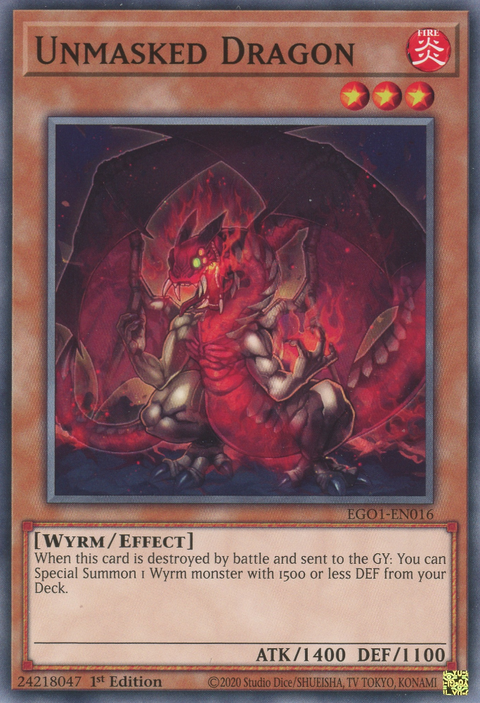 Unmasked Dragon, Egyptian God Deck: Obelisk the Tormentor · EGO1-EN016